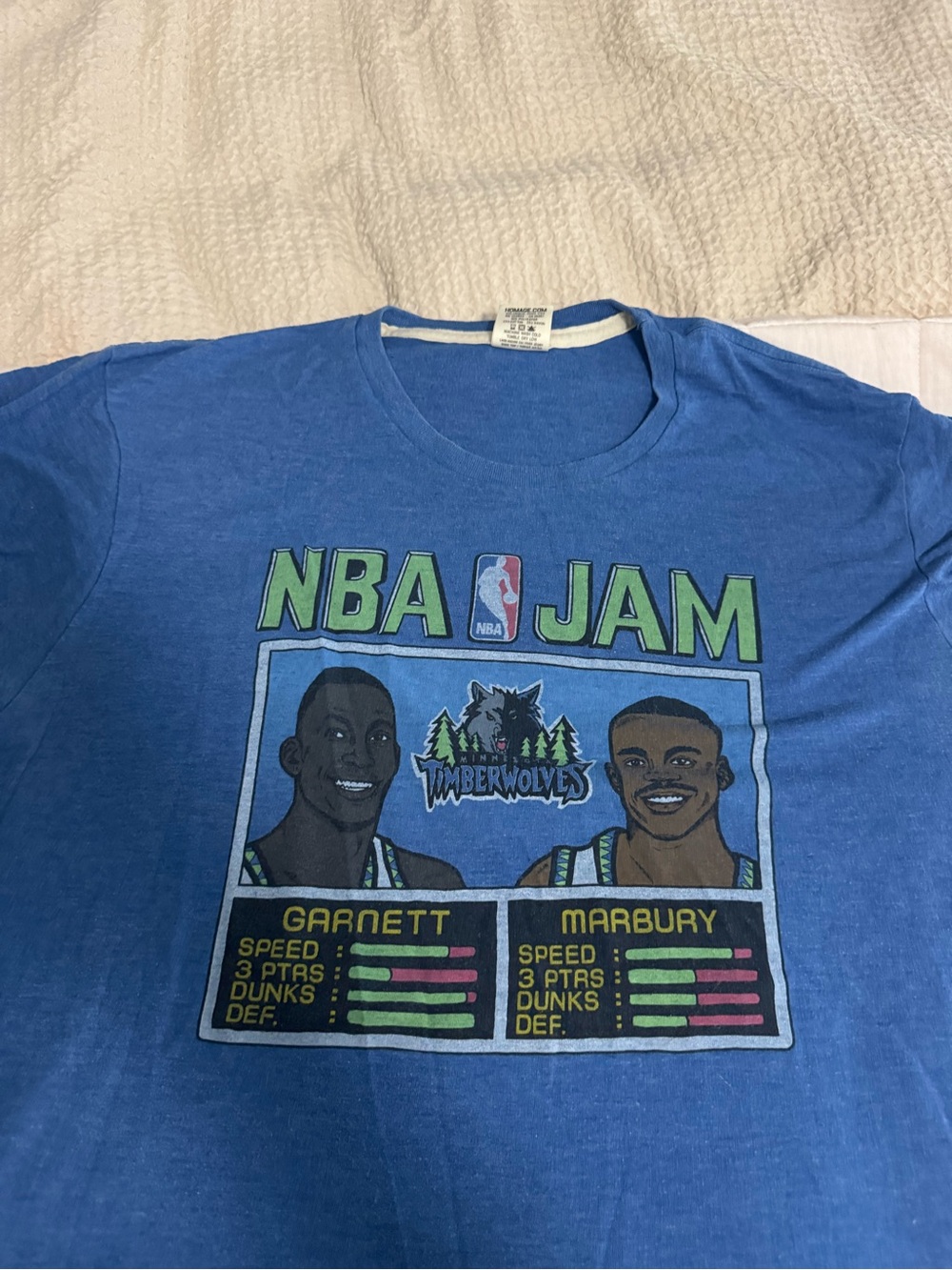 HOMAGE NBA Jam Minnesota Timberwolves Blue Graphic T-Shirt - Garnett & Marbury